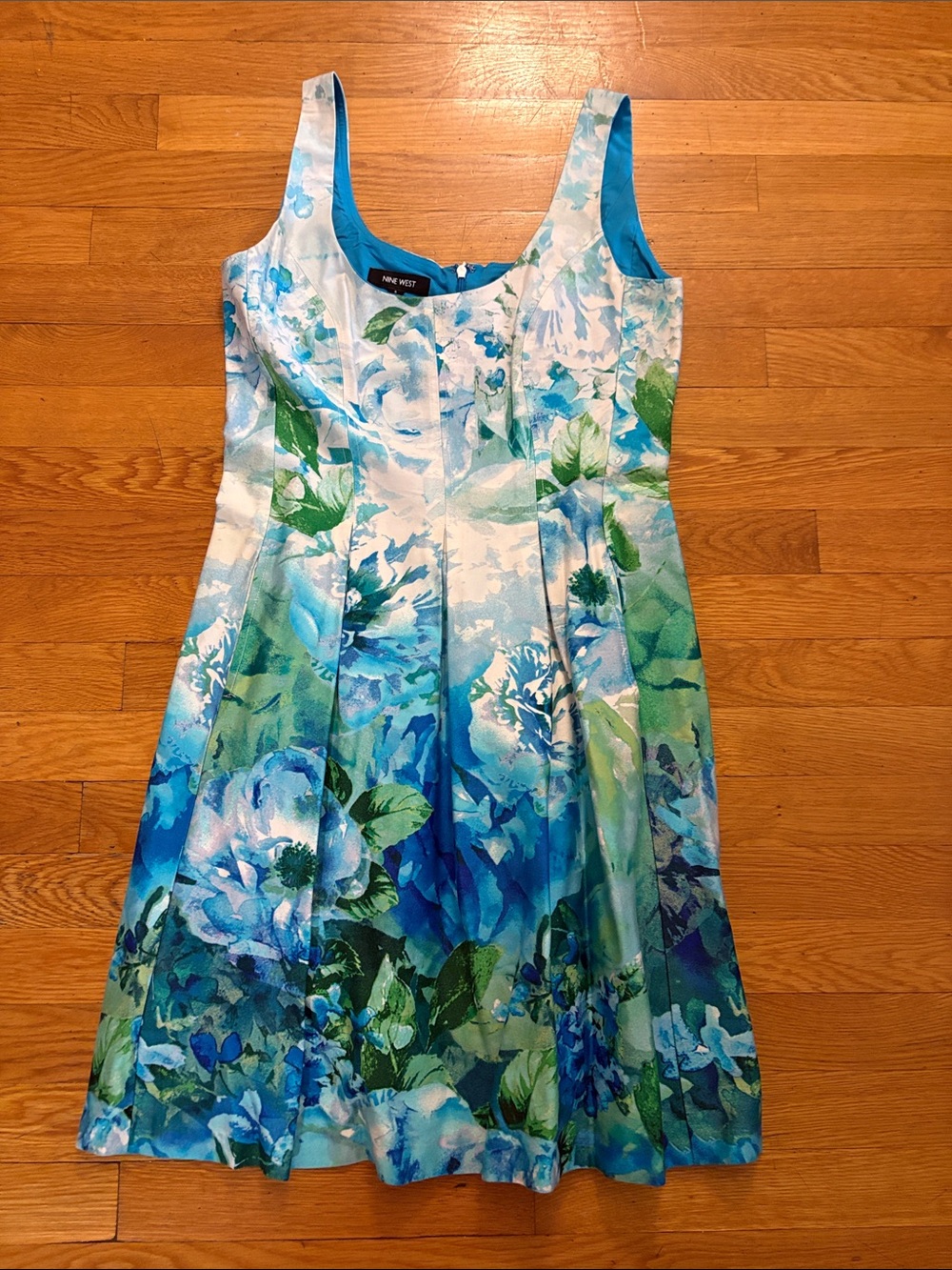 Nine West Blue and Green Floral Fit & Flare Dress